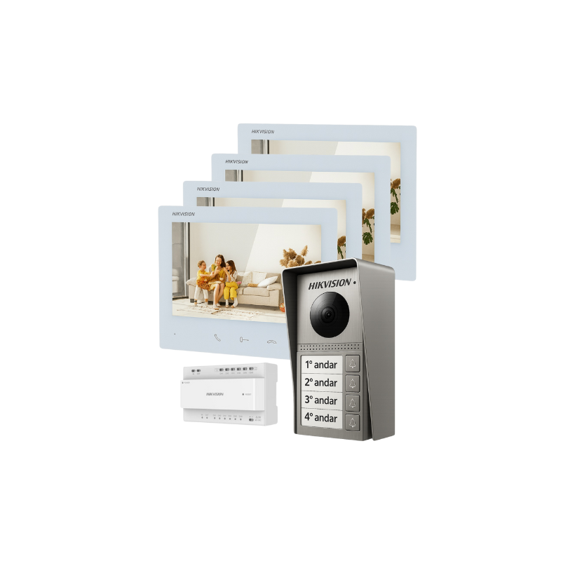 Hikvision kit de videoporteiro com quatro habitações tecnologia 2 Fios HD com WiFi - DS-KIS705EY-4