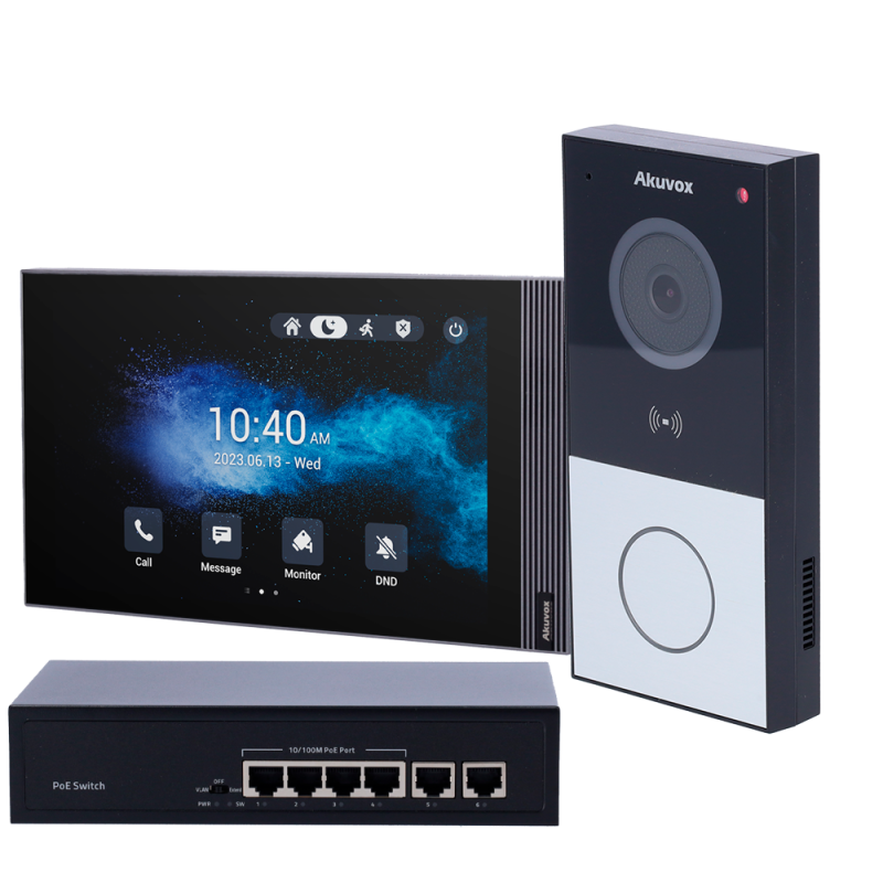 Kit Videoporteiro IP & WiFi Akuvox 7” PoE com Leitor MF NFC BLE